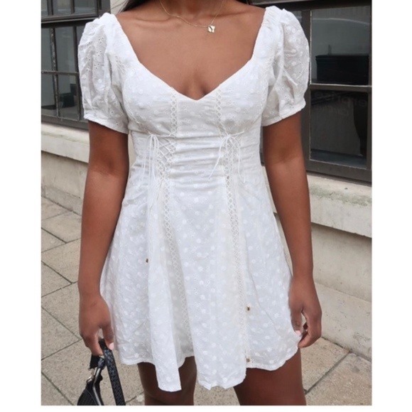 Boho gypsy white polka dot mini dress - Picture 2 of 5